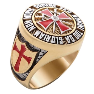 Knight Templar Masonic Ring | 18k White & Yellow Gold Plated | Handcrafted Unique Design | Men&#39;s Statement Jewelry BR-7