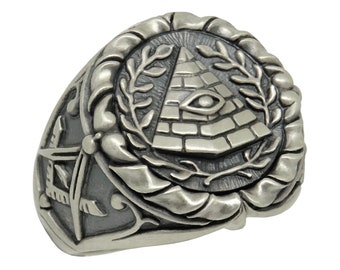 All Seeing Eye Pyramid Ring Masonic Ancient Mason Illuminati Sterling Silver 925 Handcrafted