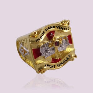 Knight Templar Masonic Ring 18k White and Yellow Gold Pld Cross & Crown ...