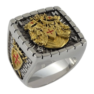 Handcrafted Knights Templar Ring: 18k Gold Plated Masonic Design