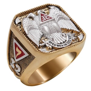 Scottish Rite 32 Degree Masonic Ring 18K Gold Pld Yellow Version 40 Grams Templar Handcrafted BR-5