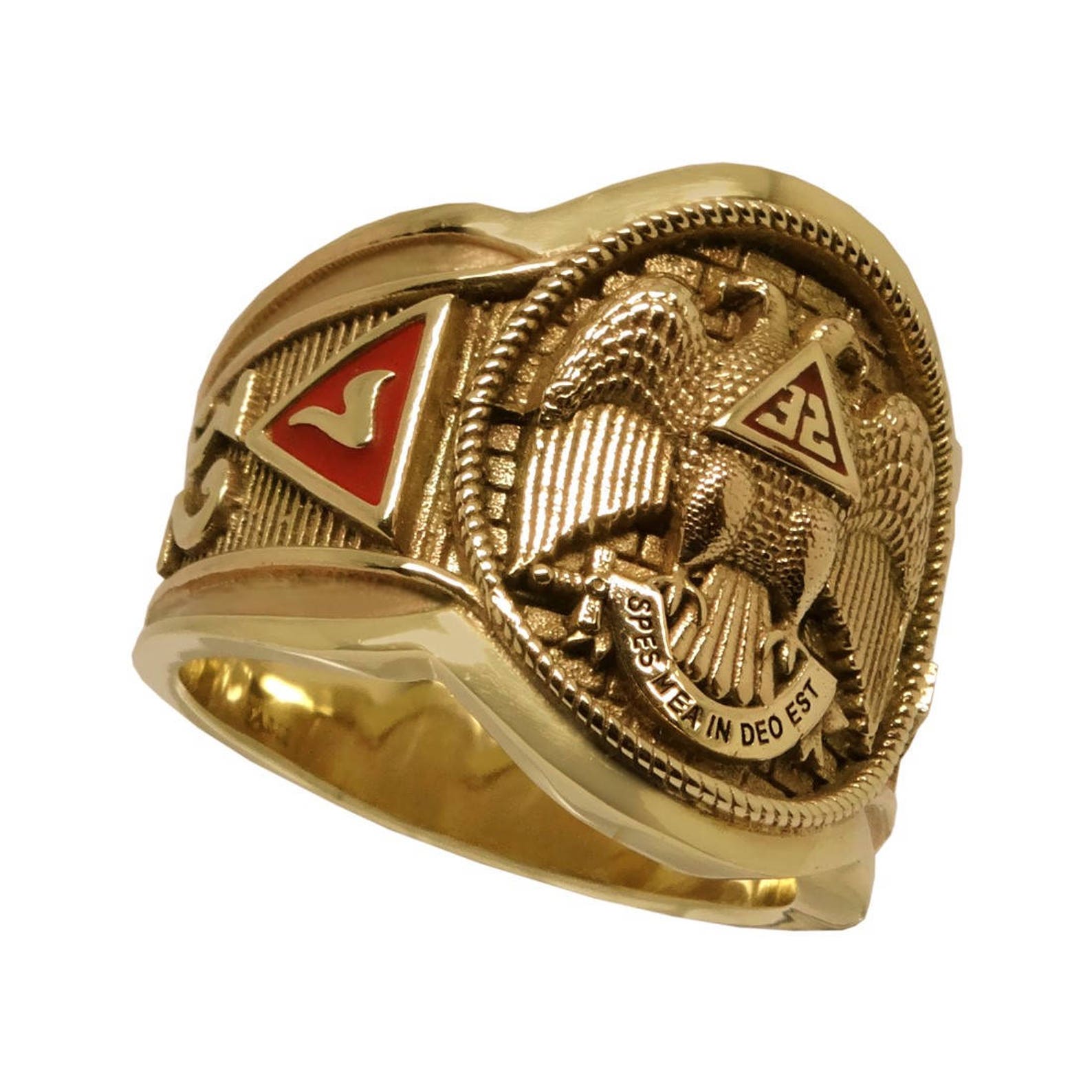 UNIQABLE 10K Gold Scottish Rite 32 Degree Masonic Signet Ring With Knights Templar Eagle Symbol - View #5