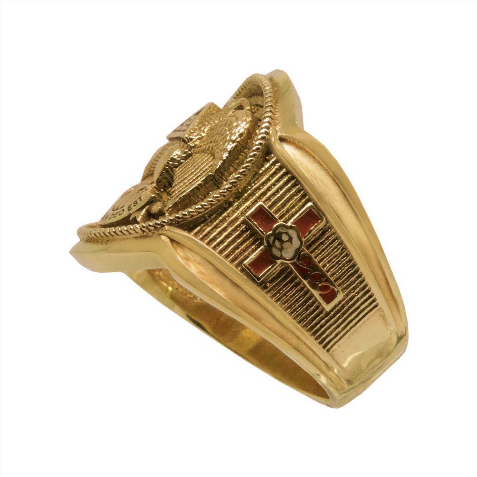 UNIQABLE 10K Gold Scottish Rite 32 Degree Masonic Signet Ring With Knights Templar Eagle Symbol - View #8