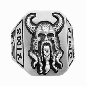 Custom Viking Odin Ring Mens Sterling Silver 925 Norse God Handmade Celtic Jewelry Triple Horn Norse Mythology Ring Gift for Him