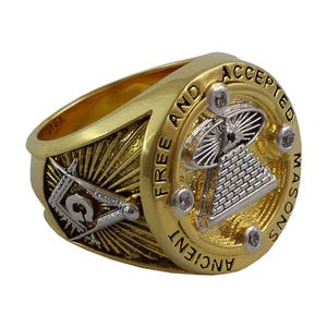 Handcrafted Masonic Ring: All Seeing Eye Pyramid, 18k Gold Plated