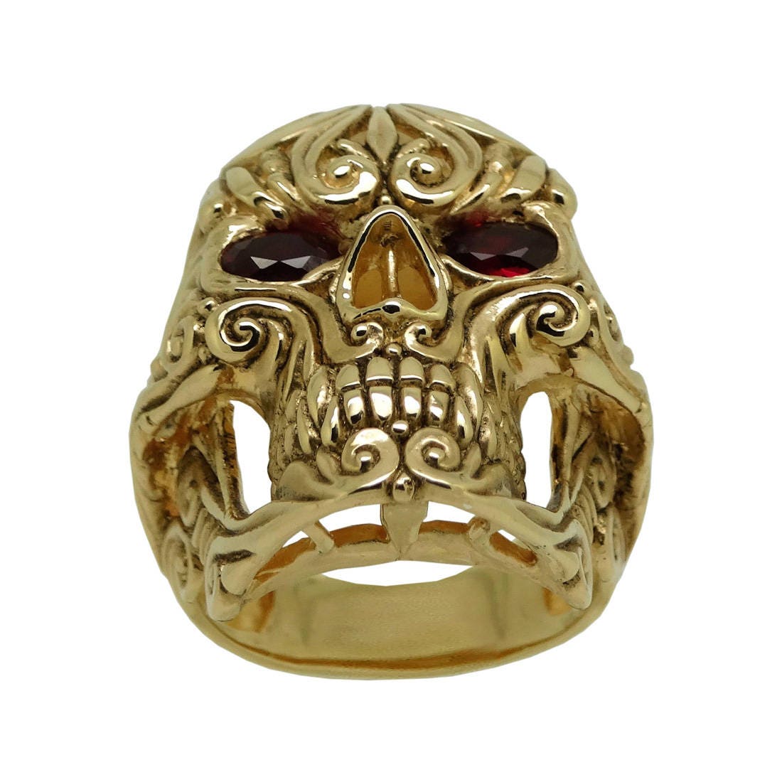 Gold Skull Ring 14K Solid Yellow White Gold Ring Full Jaw Etsy