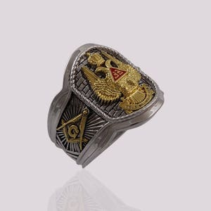 Custom Made Scottish Rite 33 Degree Master Mason Masonic Ring White and ...