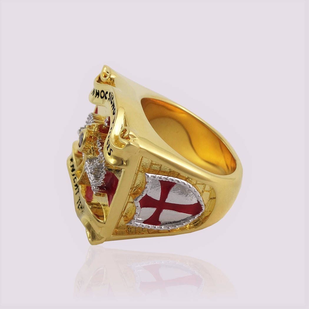 Knight Templar Masonic Ring 18k White and Yellow Gold Pld | Etsy