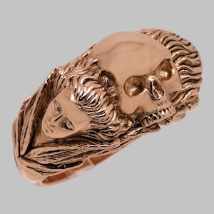 Handcrafted Gold Ring, Rose Gold 14K, Custom Made Skull, Memento Mori Ring, Women’s Skull  Ring,  Women Skull, Angel Skull Ring
