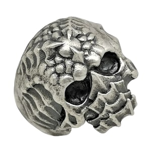 925 Hand Carved Sterling Silver Skull Ring, Half Jaw Bat Design Men’s Jewelry Biker Style Rustic Finish, Motorcycle Skull 19