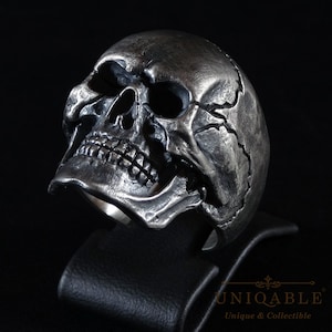 Sterling Silver Skull Biker Ring: Handmade Rustic Jewelry