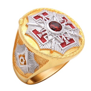 Heavy Masonic Templar  Ring with Teutonic Cross, 18K White Gold Plated, Handcrafted Freemason Symbols BR-9