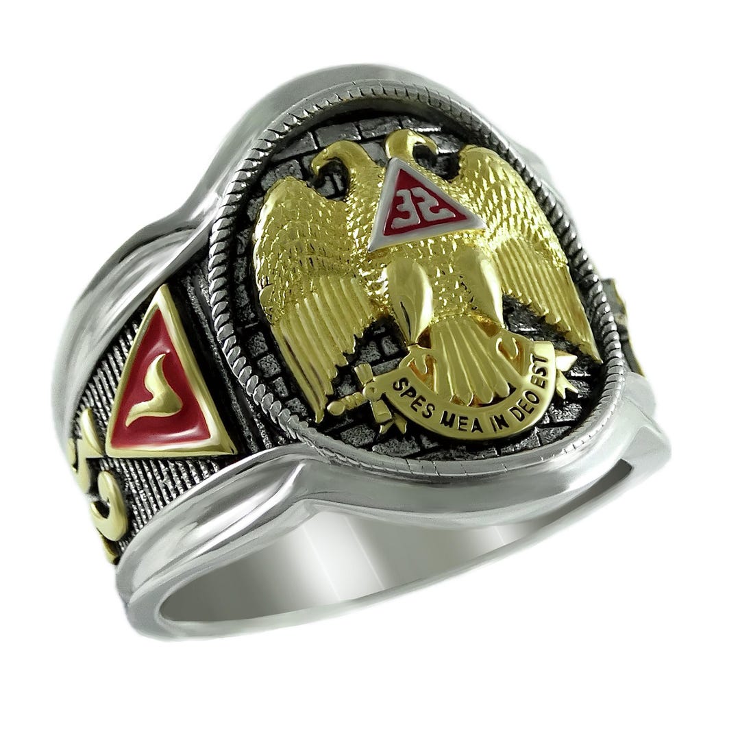 Handmade 32nd Degree Masonic Ring | 18K Gold Plated Brass, Scottish ...