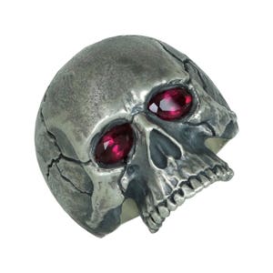 Bague biker homme en argent sterling 925 et pierre de rubis, tête de mort, faite main, demi-mâchoire Harley