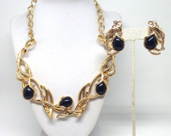 Jose Maria Barrera *Avon Granada Black Cabochon & Crystal Necklace Earrinngs Set