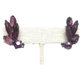 Vintage *Lustrous High End Purple Rhinestone Flower Estate Earrings