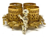 Vintage SF Filigree Cherub Faux Pearl Flower Lipstick Holder