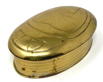 Vintage Unique Egyptian Oval Scarab Trinket Gold Tone Box