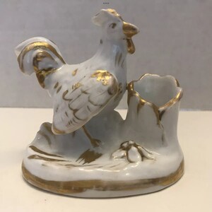 Vintage Ceramic Chicken Hen Rooster Hand Painted Figurine Lipstick Holder