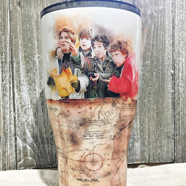 Mikey, Data, Mouth and Chunk - Goonies - 30 0z. Watercolor Artwork Double Walled Stainless Steel Tumbler with Lid and Straw