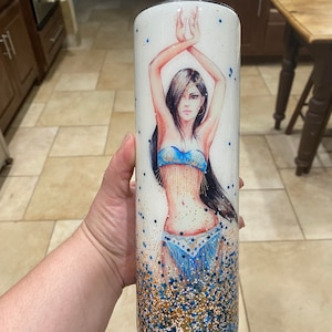 Dreaming in Morocco / Belly Dancer / Hamsa / Gold and Blue Glittered Tumbler