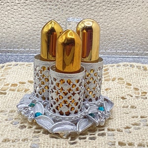 Vintage Footed Aqua Blue Rhinestone Silver Tone Lipstick Holder