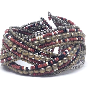 Vintage Estate Orange Beaded Gorgeous Gold Tone Brad Wrap Bracelet