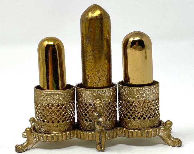 Vintage Filigree Cherub Lipstick Holder Gold Small Ornate Etsy