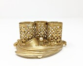 Vintage Estate Filigree Faux Pearl Gold Tone Lipstick Holder