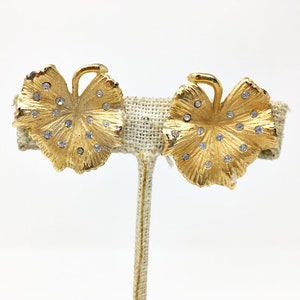 Vintage Signed Coro Leaf Rhinestones Brooch Earrings Set