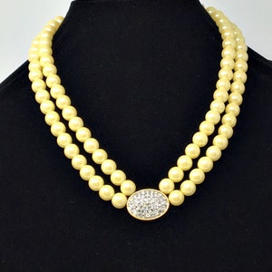 Vintage Avon HS Firmado Rhinestone Pearl Gold Tone Collar
