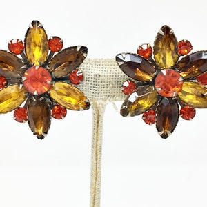 Vintage JUDY LEE  Signed Autumn Fruit Rhinestone Brooch Earring Demi Set