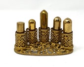 Vintage Filigree Lipstick Holder Faux Pearls with Birds Gold Tone