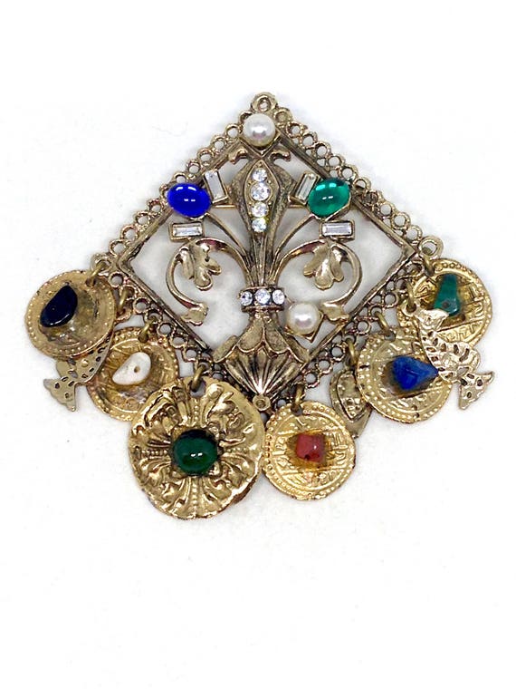 Gorgeous Gold Tone Red Blue Green Dangle Flower Co