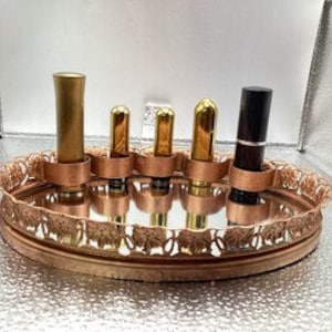 Vintage Victorian Mirror Copper Tone Lipstick Holder Tray