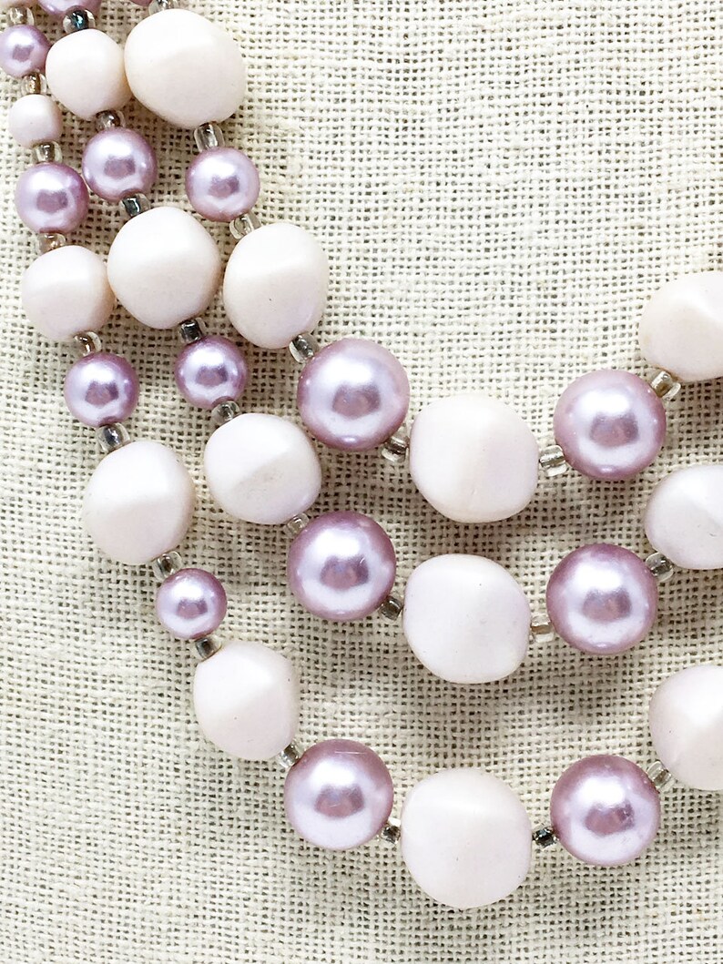 Vintage Japan Lavender Beaded Gradated Necklace Earrings Set