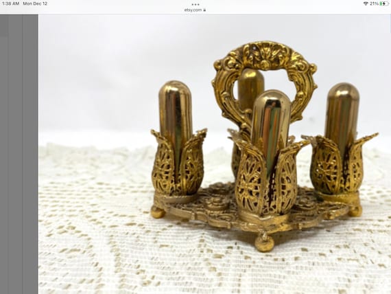 Vintage Lipstick Holder With Mirror Roses Brass Collectible -  UK