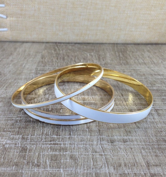 Gorgeous Set Of Three White and Gold Tone Bangles