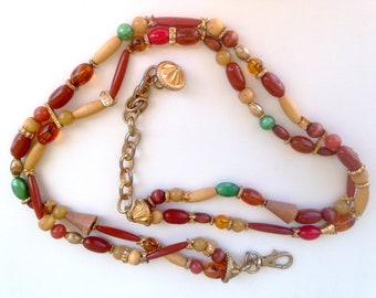 Vintage *Multi Color Beaded and Wood Red Green Belt