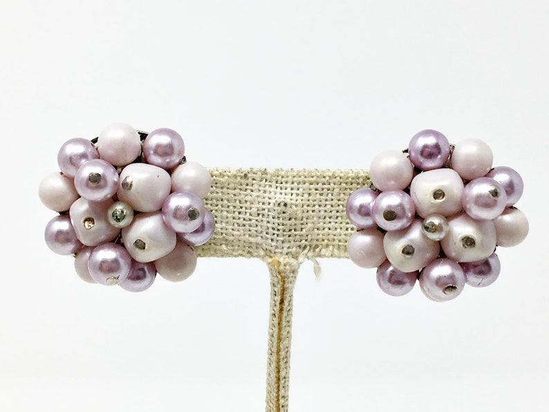 Vintage Japan Lavender Beaded Gradated Necklace Earrings Set