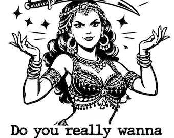 Pegatina vintage de bailarina de danza del vientre con espada