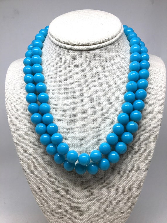 Vintage * Blue Beaded  Faux Turquoise Long Necklac