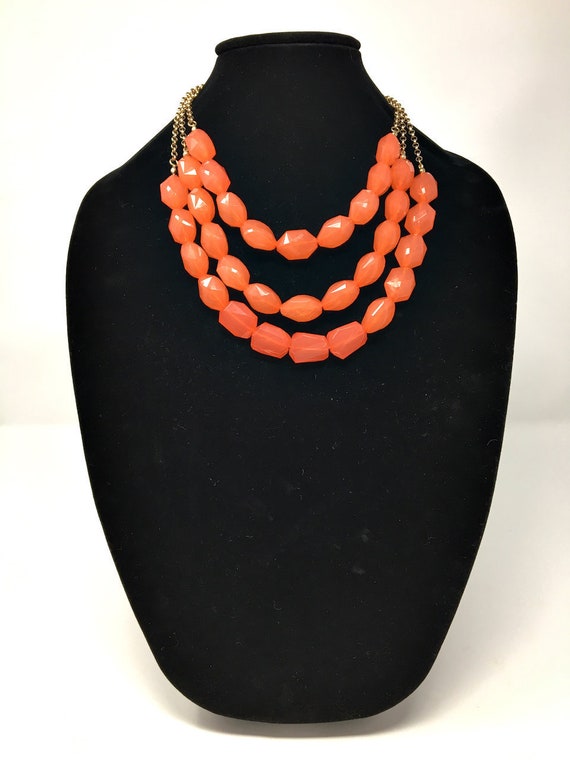 Vintage Costume Salmon Orange Gold Tone Necklace - image 1