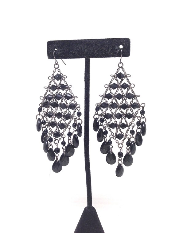 Vintage *Gorgeous Jet Black Beaded Dangle Estate … - image 1