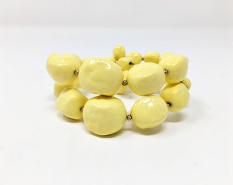 Vintage Gorgeous Bright Yellow Beaded Gold Tone Bracelet