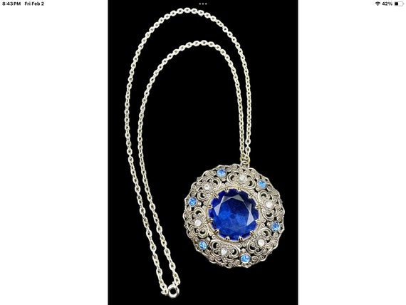WEST GERMANY Blue Slag Glass Faux Pearl & Rhinestone