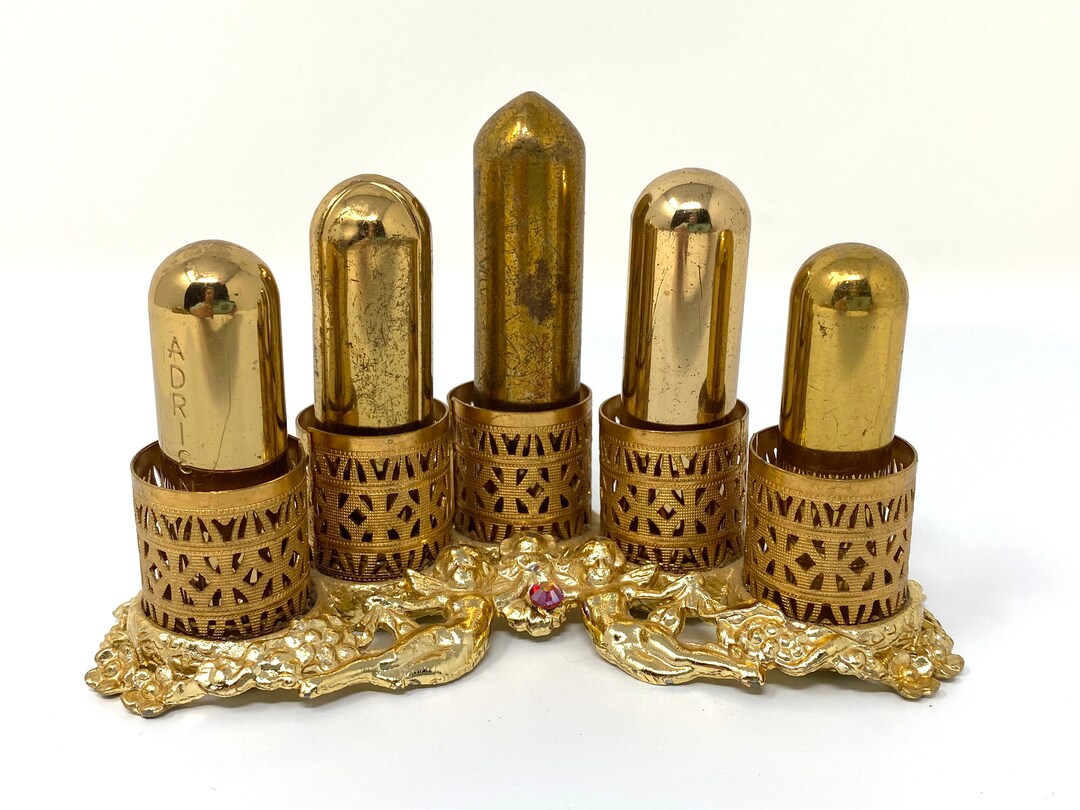 Vintage Filigree Two Cherubs Lipstick Holder Gold Tone Etsy