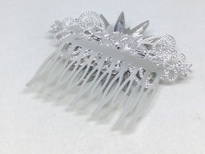 Estate Black Rhinestone Star Silvertone Brooch On Filigree Hair Comb
