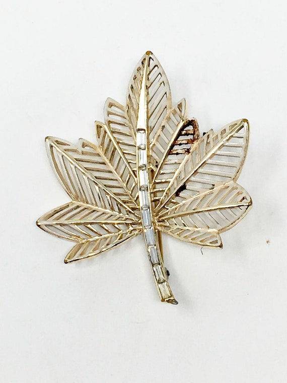 Vintage Signed Coro Rhinestone Maple Fall Leaf Br… - image 1