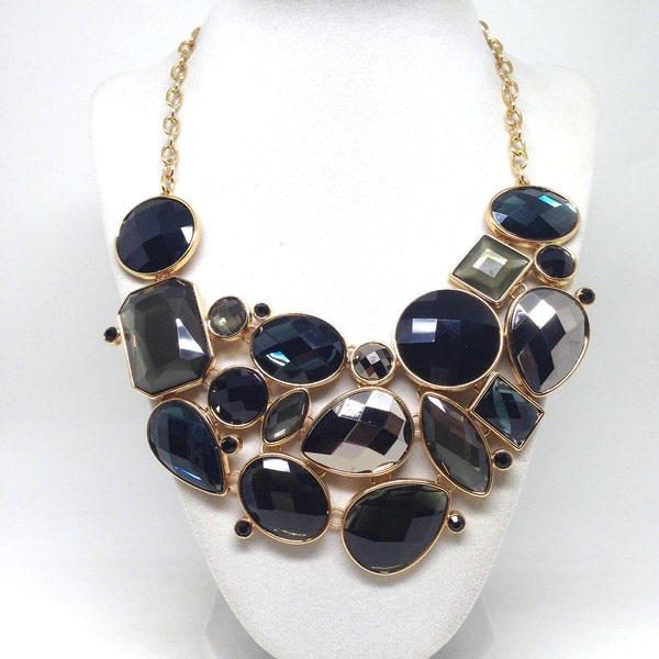 Joan Rivers *Signed Collection Blue & Mirrored Glass Crystals Gold Tone Necklace
